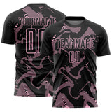Custom Black Light Pink Curve Lines Sports Sublimation Soccer Uniform Jersey