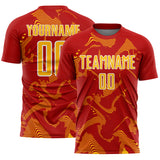 Custom Red Gold-White Curve Lines Sports Sublimation Soccer Uniform Jersey