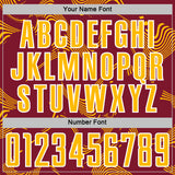 Custom Crimson Gold-White Curve Lines Sports Sublimation Soccer Uniform Jersey
