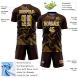 Custom Brown Old Gold-White Curve Lines Sports Sublimation Soccer Uniform Jersey