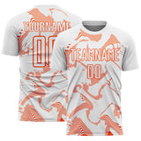 Custom White Orange Curve Lines Sports Sublimation Soccer Uniform Jersey