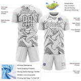 Custom White Steel Gray Curve Lines Sports Sublimation Soccer Uniform Jersey