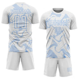 Custom White Light Blue Curve Lines Sports Sublimation Soccer Uniform Jersey