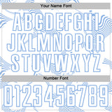 Custom White Light Blue Curve Lines Sports Sublimation Soccer Uniform Jersey