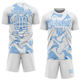 Custom White Powder Blue Curve Lines Sports Sublimation Soccer Uniform Jersey