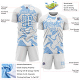 Custom White Powder Blue Curve Lines Sports Sublimation Soccer Uniform Jersey