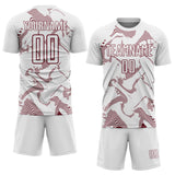 Custom White Burgundy Curve Lines Sports Sublimation Soccer Uniform Jersey