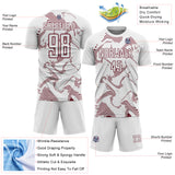Custom White Burgundy Curve Lines Sports Sublimation Soccer Uniform Jersey