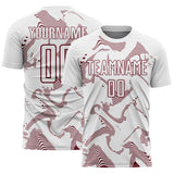 Custom White Burgundy Curve Lines Sports Sublimation Soccer Uniform Jersey