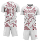 Custom White Crimson Curve Lines Sports Sublimation Soccer Uniform Jersey