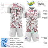 Custom White Crimson Curve Lines Sports Sublimation Soccer Uniform Jersey