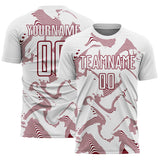 Custom White Crimson Curve Lines Sports Sublimation Soccer Uniform Jersey