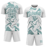 Custom White Teal Curve Lines Sports Sublimation Soccer Uniform Jersey