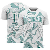 Custom White Teal Curve Lines Sports Sublimation Soccer Uniform Jersey