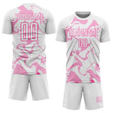 Custom White Pink Curve Lines Sports Sublimation Soccer Uniform Jersey
