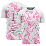 Custom White Pink Curve Lines Sports Sublimation Soccer Uniform Jersey