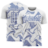 Custom White Royal Curve Lines Sports Sublimation Soccer Uniform Jersey