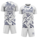 Custom White Navy Curve Lines Sports Sublimation Soccer Uniform Jersey
