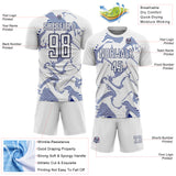Custom White Navy Curve Lines Sports Sublimation Soccer Uniform Jersey