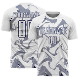 Custom White Navy Curve Lines Sports Sublimation Soccer Uniform Jersey