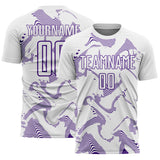Custom White Purple Curve Lines Sports Sublimation Soccer Uniform Jersey