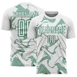 Custom White Kelly Green Curve Lines Sports Sublimation Soccer Uniform Jersey