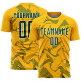 Custom Gold Green-White Curve Lines Sports Sublimation Soccer Uniform Jersey