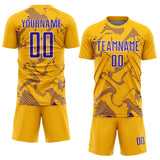 Custom Gold Purple-White Curve Lines Sports Sublimation Soccer Uniform Jersey