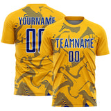 Custom Gold Royal-White Curve Lines Sports Sublimation Soccer Uniform Jersey