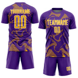Custom Purple Gold-White Curve Lines Sports Sublimation Soccer Uniform Jersey