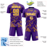 Custom Purple Gold-White Curve Lines Sports Sublimation Soccer Uniform Jersey