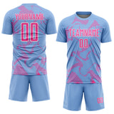 Custom Light Blue Red-White Curve Lines Sports Sublimation Soccer Uniform Jersey