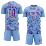 Custom Light Blue Purple-White Curve Lines Sports Sublimation Soccer Uniform Jersey