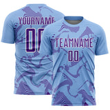 Custom Light Blue Purple-White Curve Lines Sports Sublimation Soccer Uniform Jersey