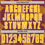 Custom Burgundy Gold-White Curve Lines Sports Sublimation Soccer Uniform Jersey