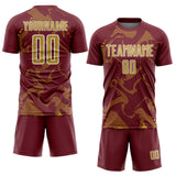 Custom Burgundy Old Gold-White Curve Lines Sports Sublimation Soccer Uniform Jersey