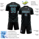 Custom Black Aqua-Neon Pink Geometric Shape Sports Sublimation Soccer Uniform Jersey