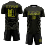 Custom Black Neon Yellow Geometric Shape Sports Sublimation Soccer Uniform Jersey