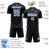 Custom Black Light Blue-White Geometric Shape Sports Sublimation Soccer Uniform Jersey