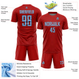 Custom Red Light Blue-Steel Gray Geometric Shape Sports Sublimation Soccer Uniform Jersey