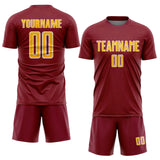 Custom Crimson Gold-White Geometric Shape Sports Sublimation Soccer Uniform Jersey