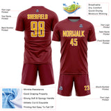 Custom Crimson Gold-White Geometric Shape Sports Sublimation Soccer Uniform Jersey
