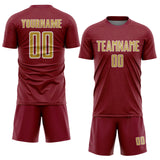 Custom Crimson Old Gold-White Geometric Shape Sports Sublimation Soccer Uniform Jersey