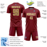 Custom Crimson Old Gold-White Geometric Shape Sports Sublimation Soccer Uniform Jersey