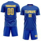 Custom Thunder Blue Yellow-White Geometric Shape Sports Sublimation Soccer Uniform Jersey