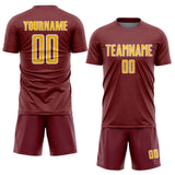 Custom Burgundy Gold-White Geometric Shape Sports Sublimation Soccer Uniform Jersey