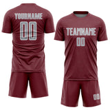 Custom Burgundy Gray-White Geometric Shape Sports Sublimation Soccer Uniform Jersey