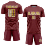 Custom Burgundy Old Gold-White Geometric Shape Sports Sublimation Soccer Uniform Jersey