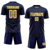 Custom Navy Gold-White Geometric Shape Sports Sublimation Soccer Uniform Jersey