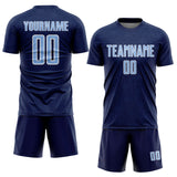 Custom Navy Light Blue-White Geometric Shape Sports Sublimation Soccer Uniform Jersey